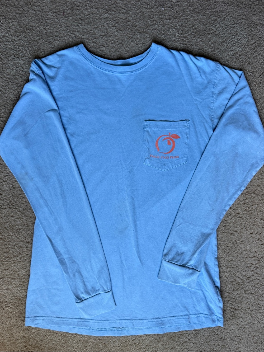 Peach State Pride Light Blue Long-Sleeve Pocket Tee with Peach Logo